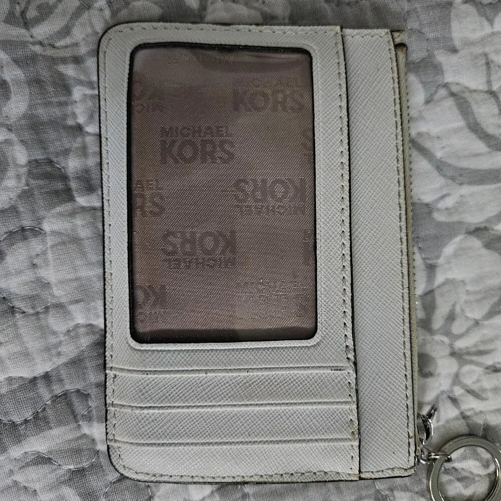 Michael Kors White Saffiano Leather Zip Card Case Keyring